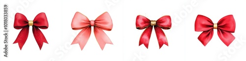 Collection of red and pink decorative bows on a white isolated background.