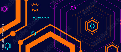 Creative 3D Background in Abstract Futurism Technology. Hi-Tech Network Pattern for Social Media, Mobile Apps, Cards, Invitations, Banners. Tech Hexagon Cyberspace System in Vector Illustration.