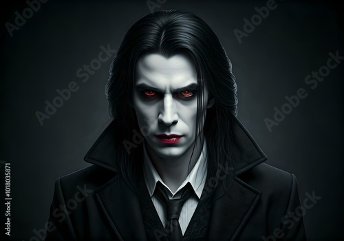 Halloween vampire costume, portrait of a vampire dressed in black, halloween night background