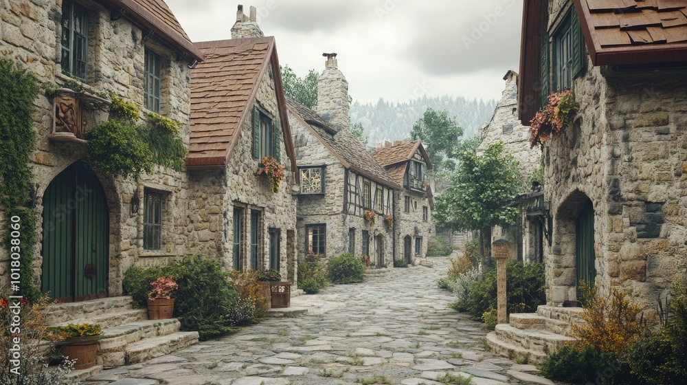 Charming European village with beautiful stone houses, no people. Plenty of copy space available. Charming European village with beautiful stone houses, no people. Plenty of copy space available.