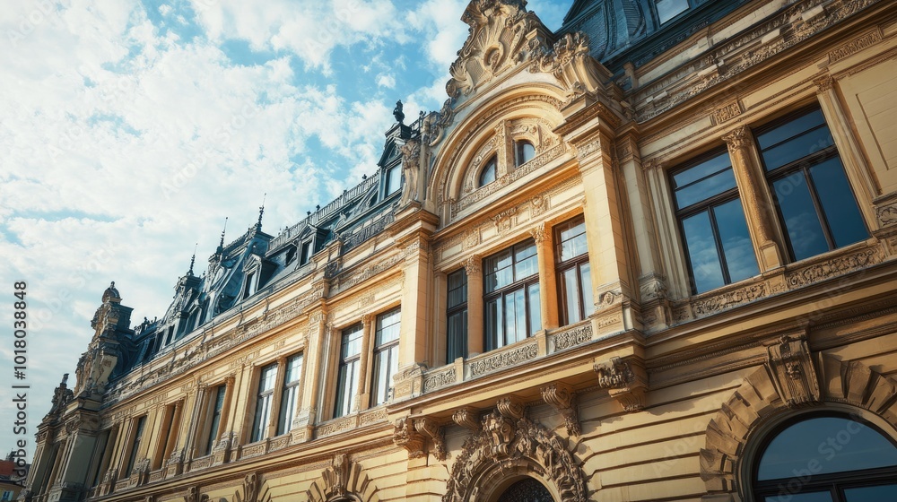 Classic European museum building with ornate details, no people. Open space for text in the surroundings. Classic European museum building with ornate details, no people. Open space for text in the surroundings.