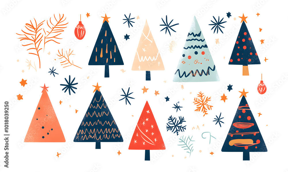 Doodle Christmas and New Year Cards - 2D Hand-drawn Illustrations on White Background Doodle Christmas and New Year Cards - 2D Hand-drawn Illustrations on White Background