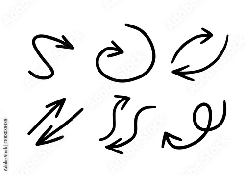 A set of arrows of different shapes in flat style