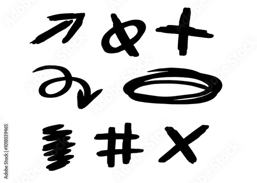Arrows with brush symbols set in black colour