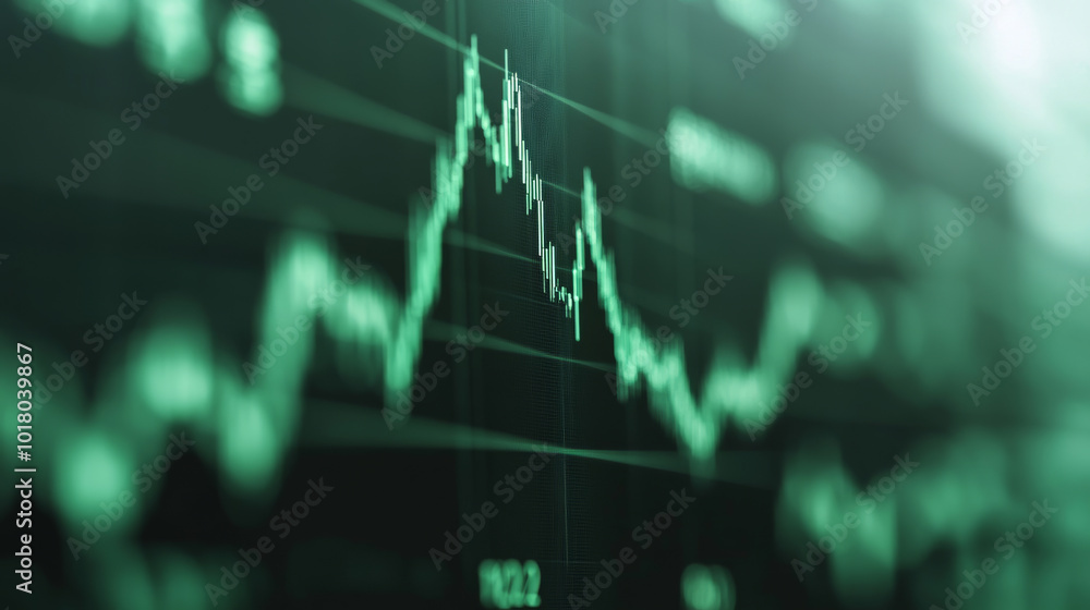 image showcases close up view of stock market graph, highlighting fluctuating green lines that represent financial data trends. visual conveys sense of growth and investment potential image showcases close up view of stock market graph, highlighting fluctuating green lines that represent financial data trends. visual conveys sense of growth and investment potential
