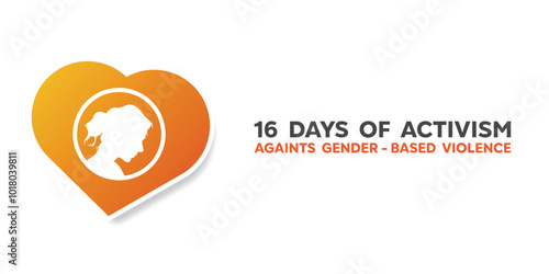 16 Days of Activism against Gender-Based Violence. Women and heart. Great for cards, banners, posters, social media and more. White background. 