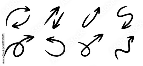 A set of arrows of different shapes in flat style