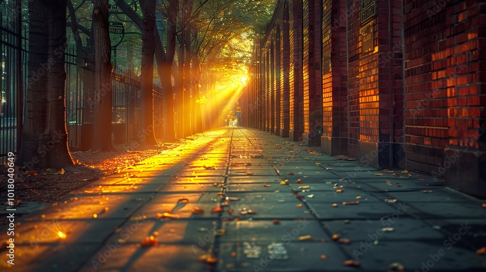 Golden Hour Sunlight Through City Alley Golden Hour Sunlight Through City Alley