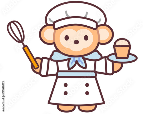 Monkey The Baker icon illustration for Bakery Shop