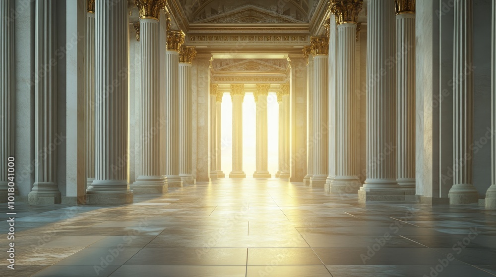 Fototapeta premium Elegant European government building with grand columns, no people. Open space for copy in the foreground.