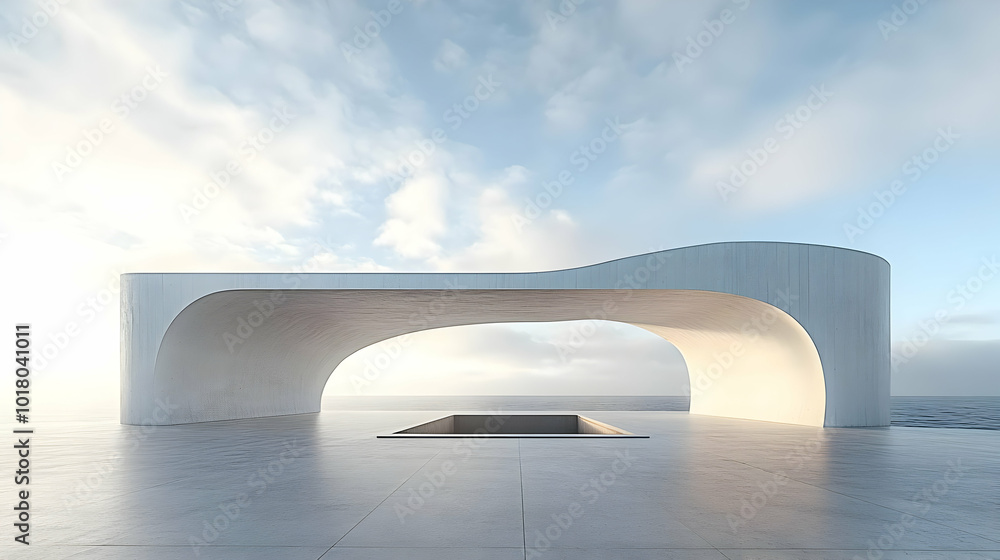 Modern architectural structure with a serene water feature. Modern architectural structure with a serene water feature.
