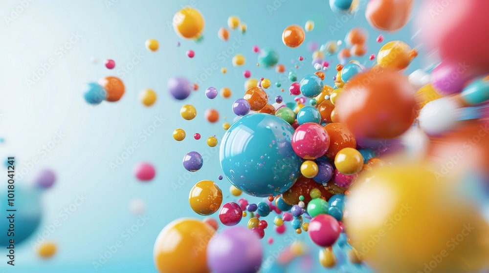 Colorful Abstract Bubbles in Motion Against Blue Background Colorful Abstract Bubbles in Motion Against Blue Background