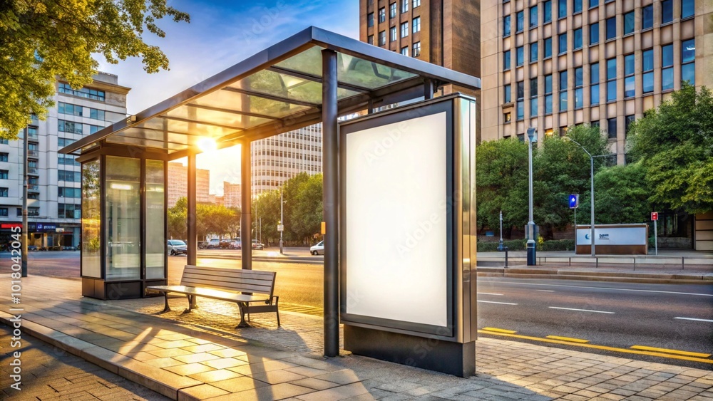 custom made wallpaper toronto digitalBus station billboard with blank copy space screen for your advertising text message or promotional content, empty mock up Lightbox for information, stop shelter clear poster in urban city scene