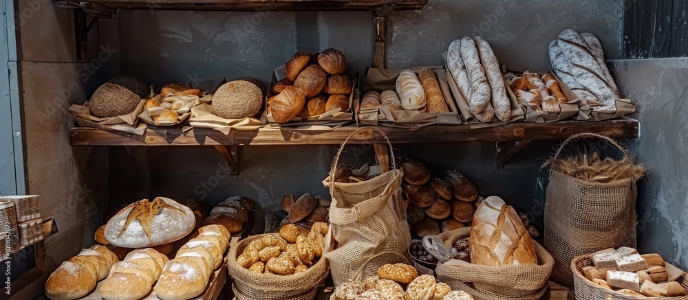 Bakery Display of Various Breads and Pastries Bakery Display of Various Breads and Pastries