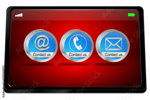 Tablet computer with Contact us Button - 3D illustration