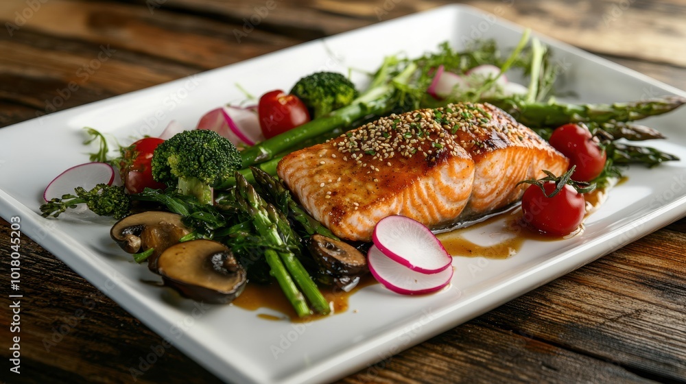 The Salmon with Fresh Vegetables The Salmon with Fresh Vegetables