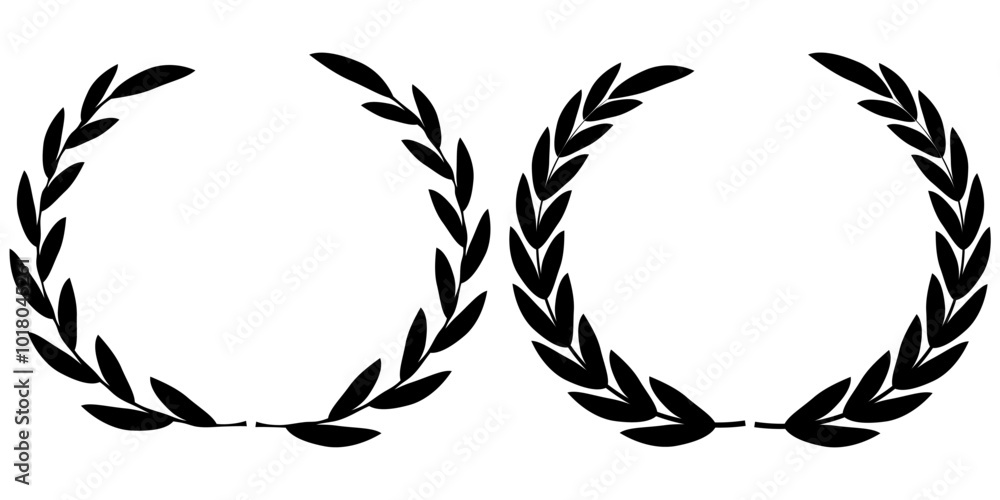 Set of green silhouette laurel foliate, olive wreaths. Vector illustration for your frame, border, ornament design, wreaths depicting an award, achievement, heraldry, emblem, logo. Set of green silhouette laurel foliate, olive wreaths. Vector illustration for your frame, border, ornament design, wreaths depicting an award, achievement, heraldry, emblem, logo.