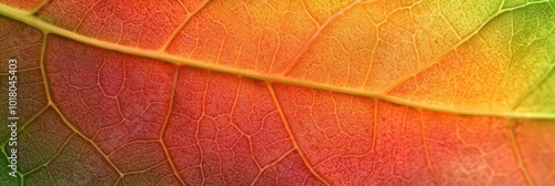 Vivid autumn leaf revealing intricate vein patterns, showcasing the beauty of seasonal change and natural detail