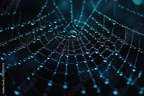 fascinating close-up of water droplets on a spider web showcasing the intricate patterns in nature, ideal for a captivating banner photo