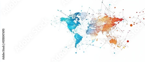 Global supply chain paths, connected continents, 3D illustration