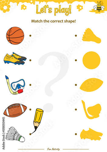 Match the shape Beehive theme with sports equipment 1 photo