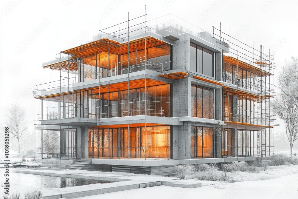Modern Building Under Construction In Winter Modern Building Under Construction In Winter