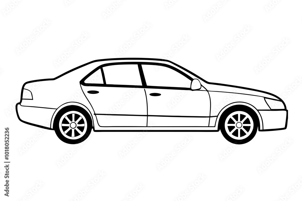 Simple black and white vector image of a passenger car Simple black and white vector image of a passenger car