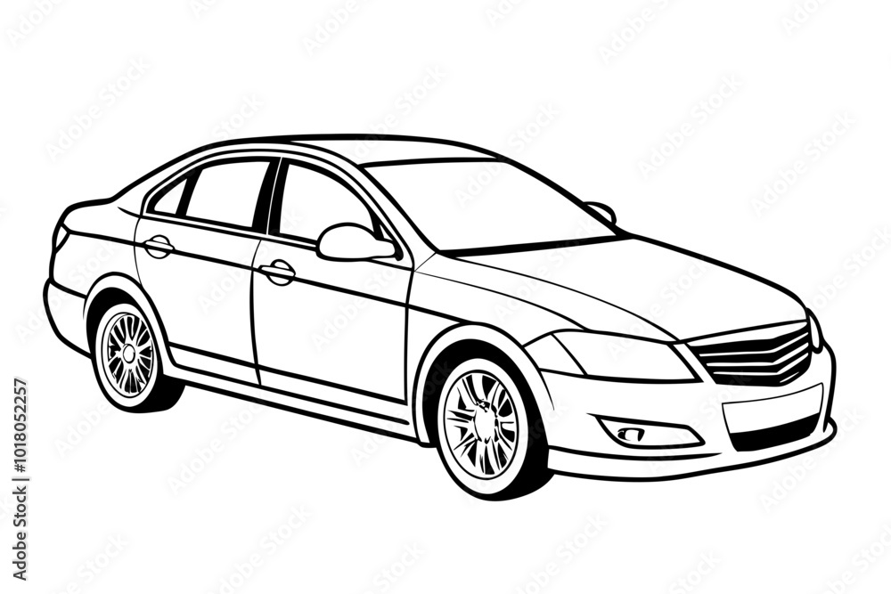 Simple black and white vector image of a passenger car Simple black and white vector image of a passenger car