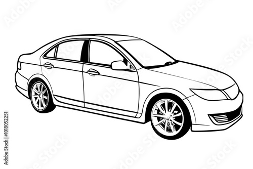 Simple black and white vector image of a passenger car