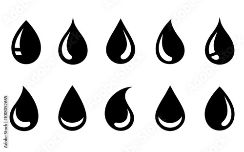 black drop set icons, falling droplet and blob