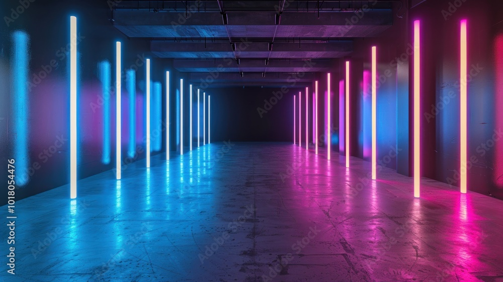 Fototapeta premium Neon Lights in a Dark Corridor