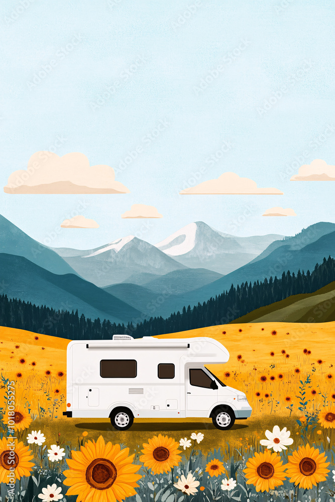 Camper Van in Flower Field Camper Van in Flower Field