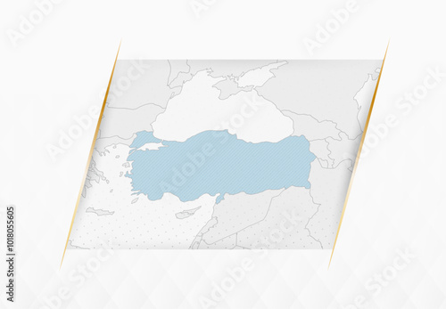 Turkey Map in Blue with Gold Framed Accents. Modern Vector Map of Turkey.
