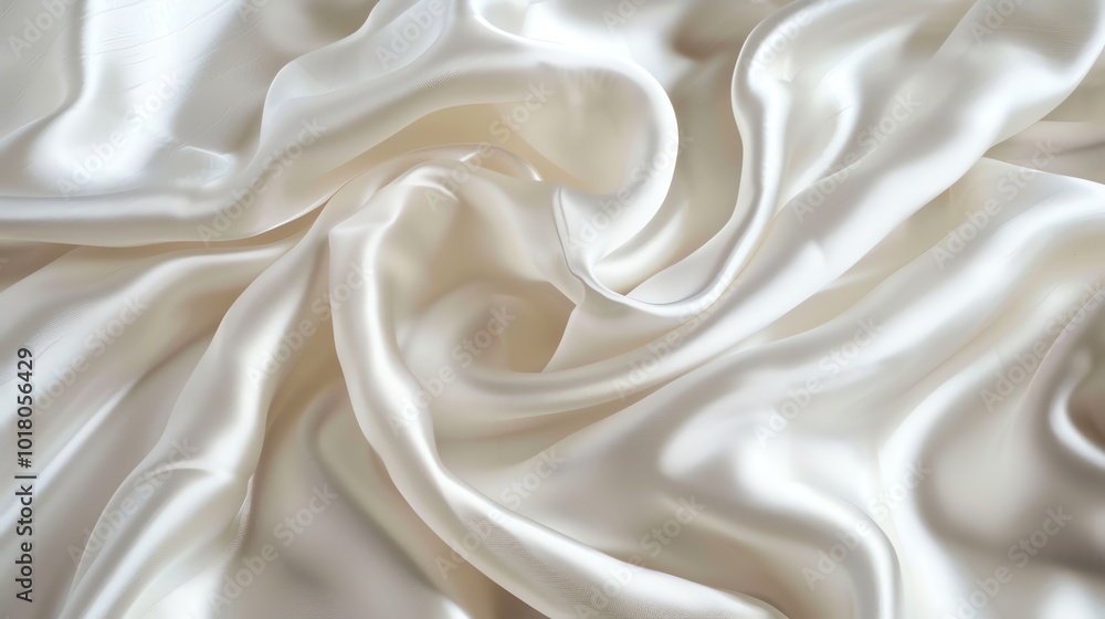 White silk fabric with soft waves and folds. White silk fabric with soft waves and folds.