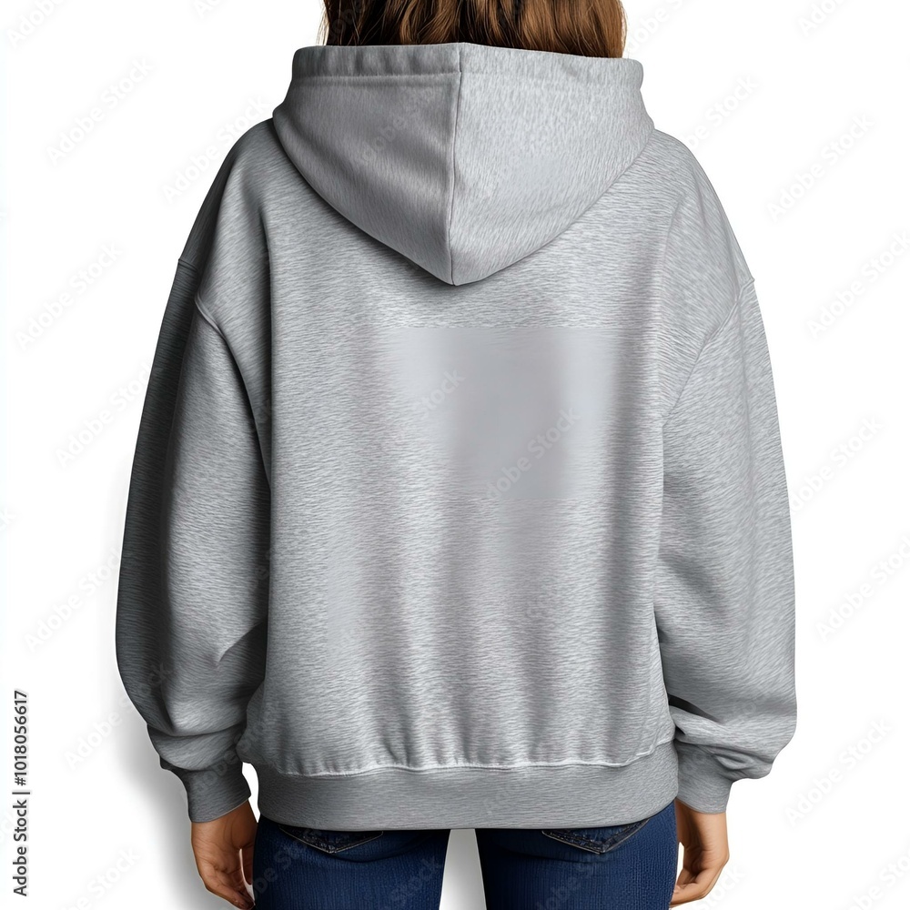 Back view of a gray hoodie with a minimalist design. Back view of a gray hoodie with a minimalist design.
