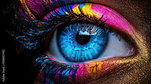   A close-up of a person's eye with vibrant colors on the iris
