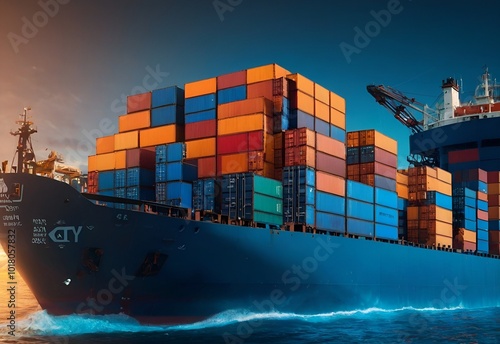 Cargo Container Ships with cargo containers sailing in ocean