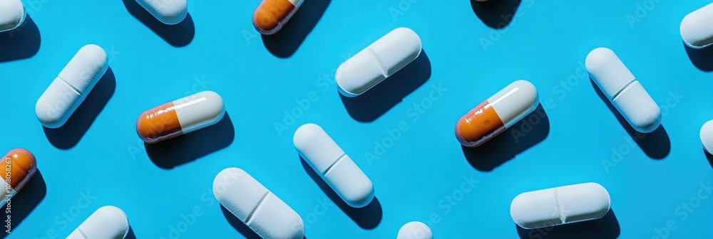 medicinal pills on blue background medicinal pills on blue background
