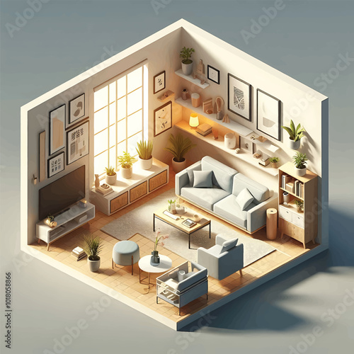 Minimalist Living Room Interior Design and blue background