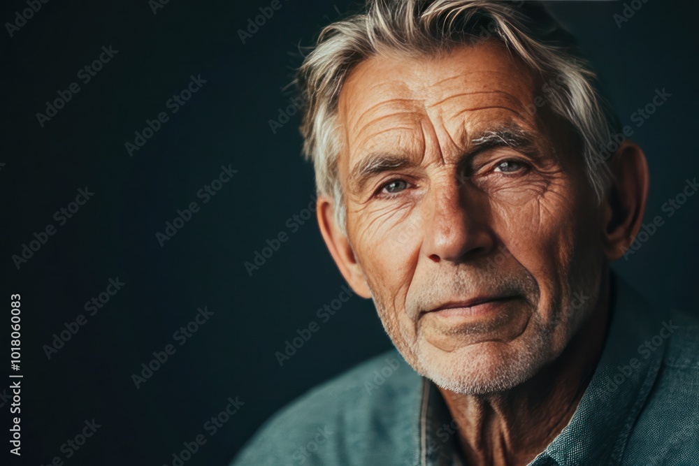 Fototapeta premium Elderly Man with Soft Gray Hair in Close-Up Portrait