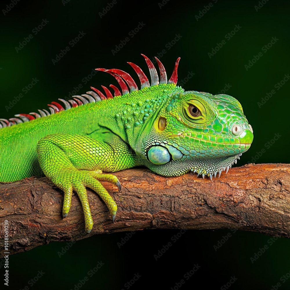 Fototapeta premium Green Iguana Resting on Isolated Tree Branch