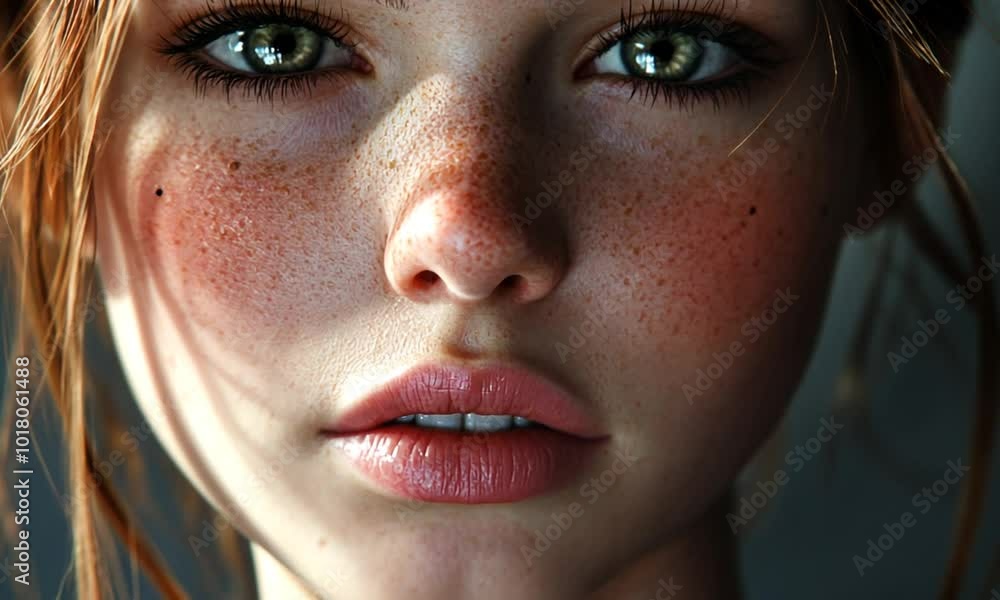 Close-up Portrait of a Woman with Freckles Close-up Portrait of a Woman with Freckles
