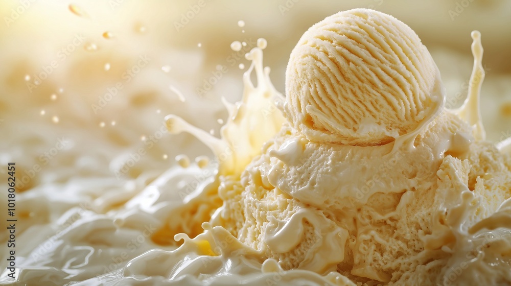 Creamy Ice Cream with Splashing Milk Background Creamy Ice Cream with Splashing Milk Background