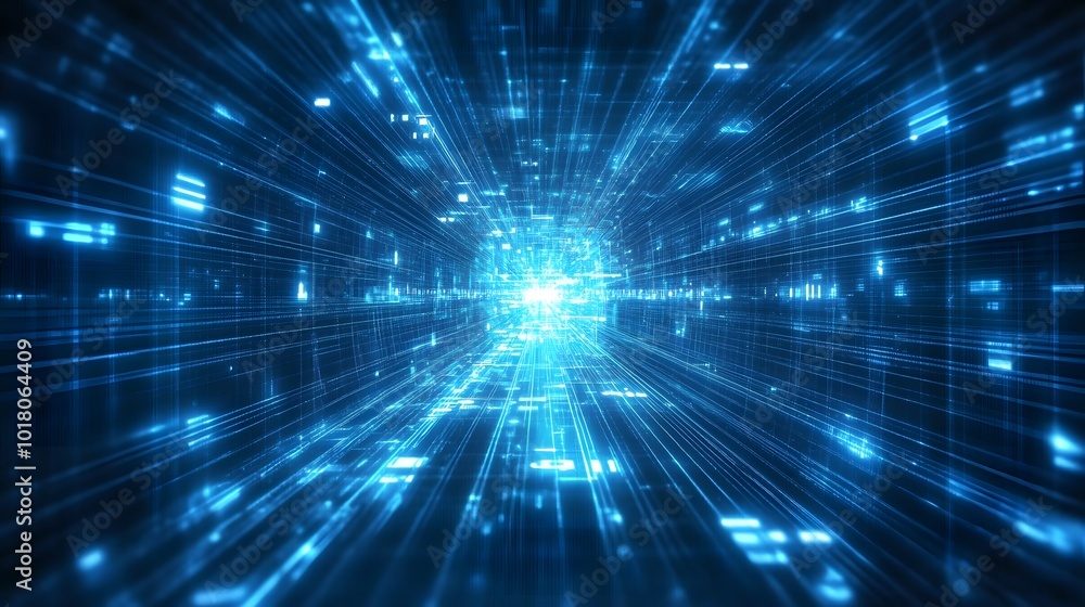 Abstract blue background data technology glowing lines