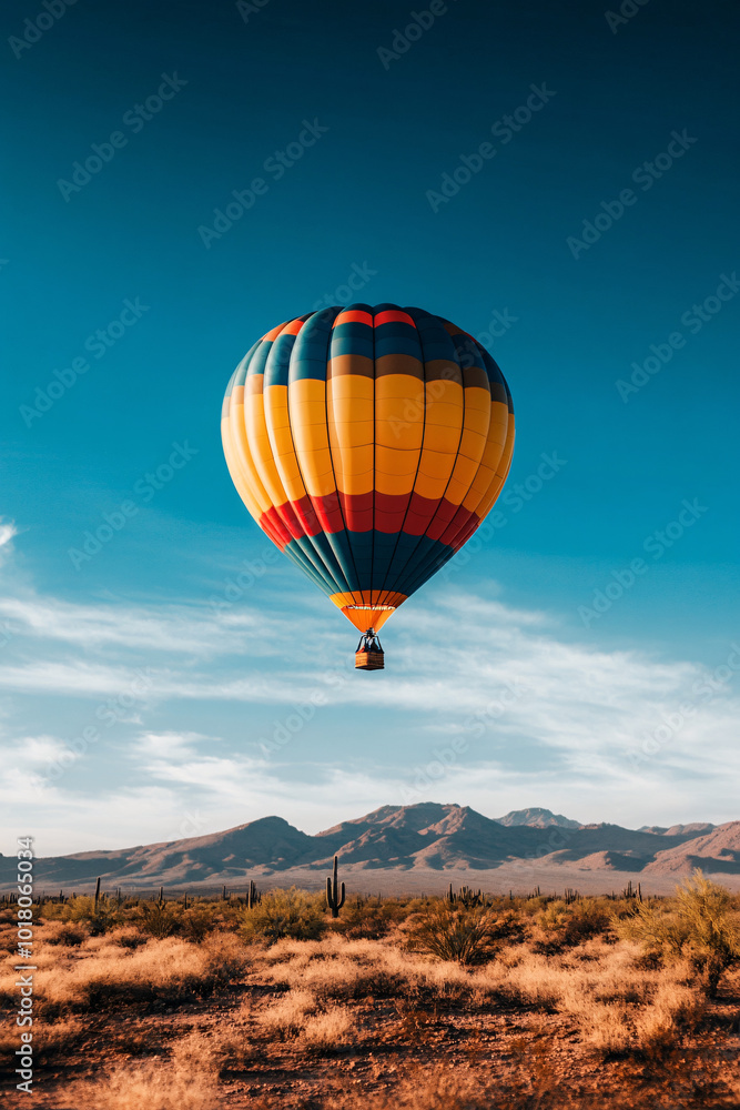 Obraz premium colorful hot air balloon soaring over desert landscape