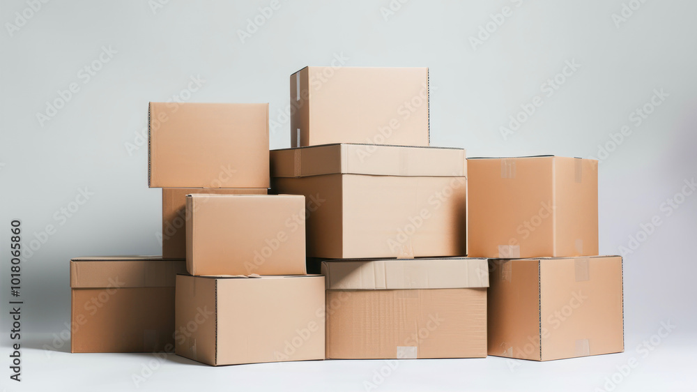 Stacked cardboard boxes mockup isolated on a white background creating a simple and versatile display for packaging or shipping concepts Stacked cardboard boxes mockup isolated on a white background creating a simple and versatile display for packaging or shipping concepts