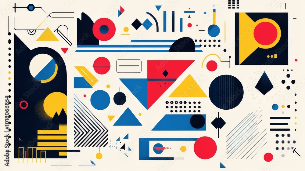 A stylish poster featuring various geometric shapes. It has a modern, abstract design. This is a digital illustration. A stylish poster featuring various geometric shapes. It has a modern, abstract design. This is a digital illustration.