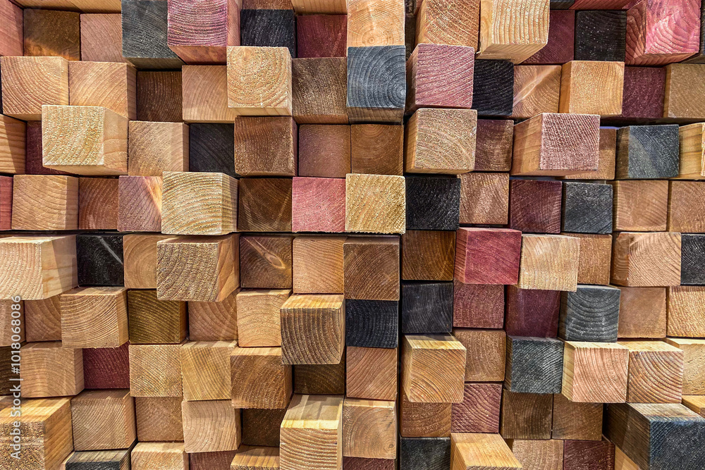 Close-up of colorful ends of aesthetically beautifully stacked wooden blocks Close-up of colorful ends of aesthetically beautifully stacked wooden blocks