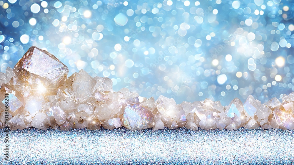 A diamond pile sits on a blue-glittered countertop, against a blue and white backdrop A diamond pile sits on a blue-glittered countertop, against a blue and white backdrop