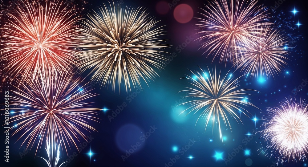 Fototapeta premium Blue theme abstract sparkles and fireworks background wallpaper